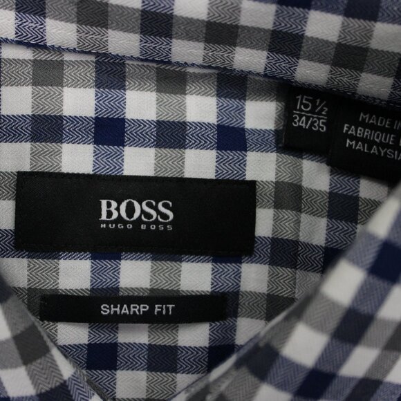 BOSS Hugo Boss Miles US Dress Shirt Adult 15 1/4, 34/35 Blue/Gray Sharp Fit L/S - Picture 6 of 12